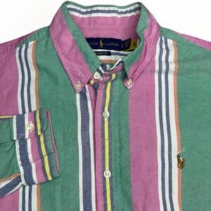 Polo Ralph Lauren Shirt Mens Large Colorblock Striped Sport Retro Flesh Pony Y2K